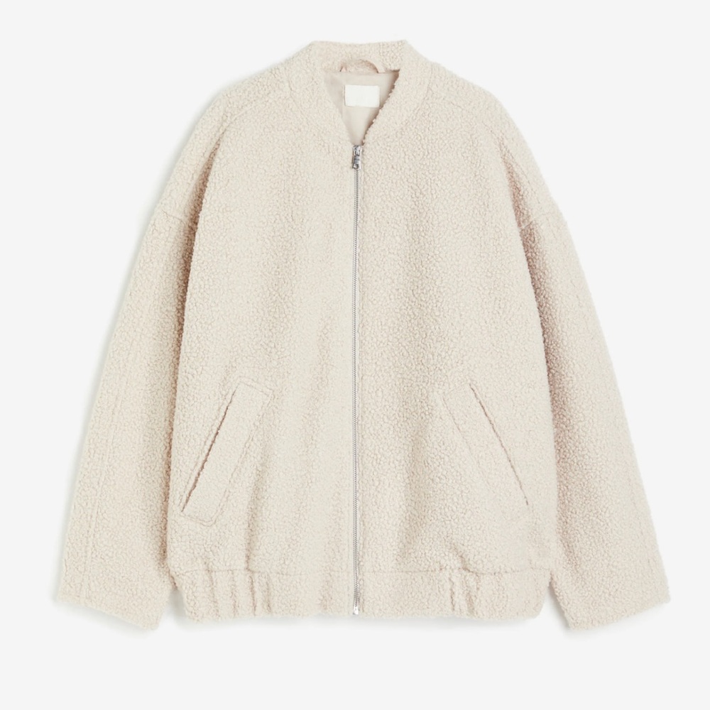 NWOT H&M Oversized Teddy Fleece Bomber Jacket
